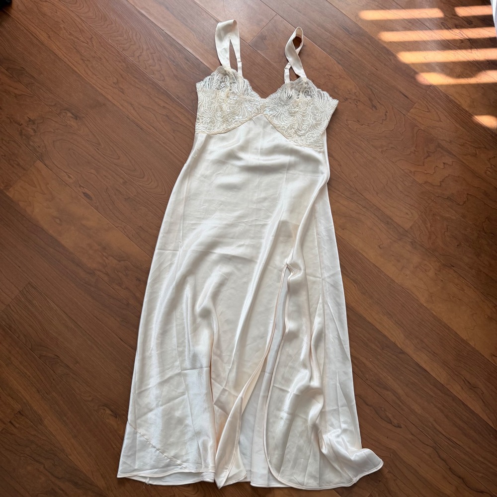 Vintage Victorias Secret Nightgown Lace Sequin Satin Chemise Slip Dress Small